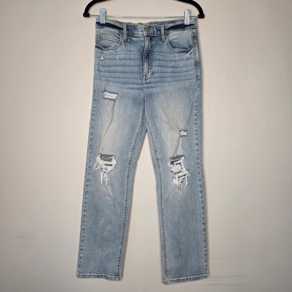 Eunina Jeans Women 6/27 Blue Olsen Super High Rise Classic Straight Distressed